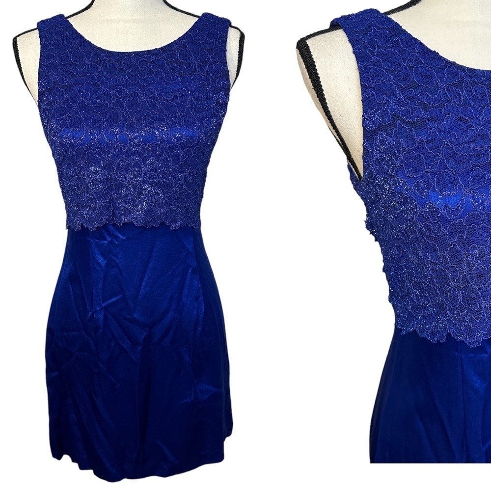 VTG Frederick’s of Hollywood Mini Satin Dress Short n’ Sweet Sabrina Royal Blue‎